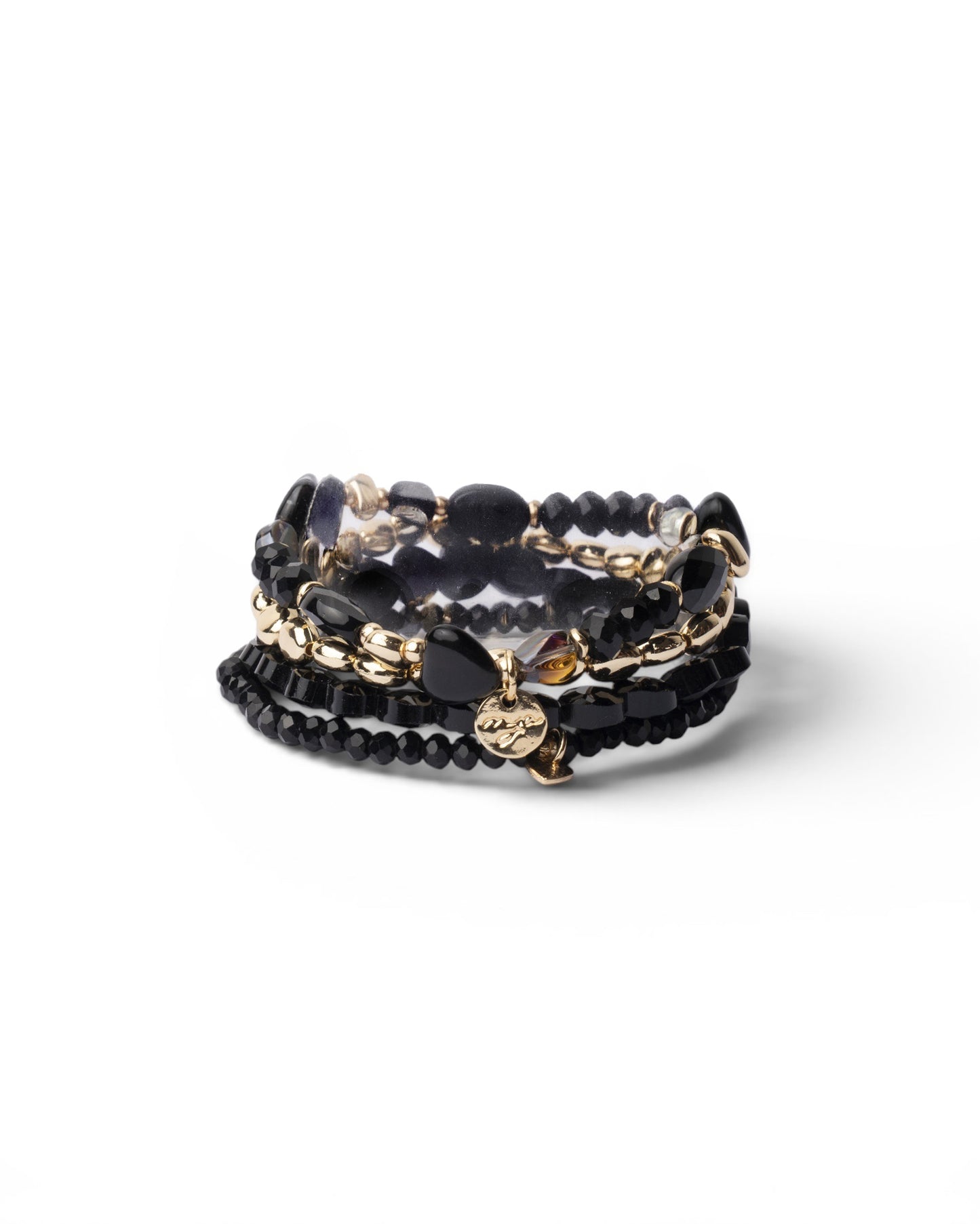 Bracciale elastico multi filo con pietre in vetro nere