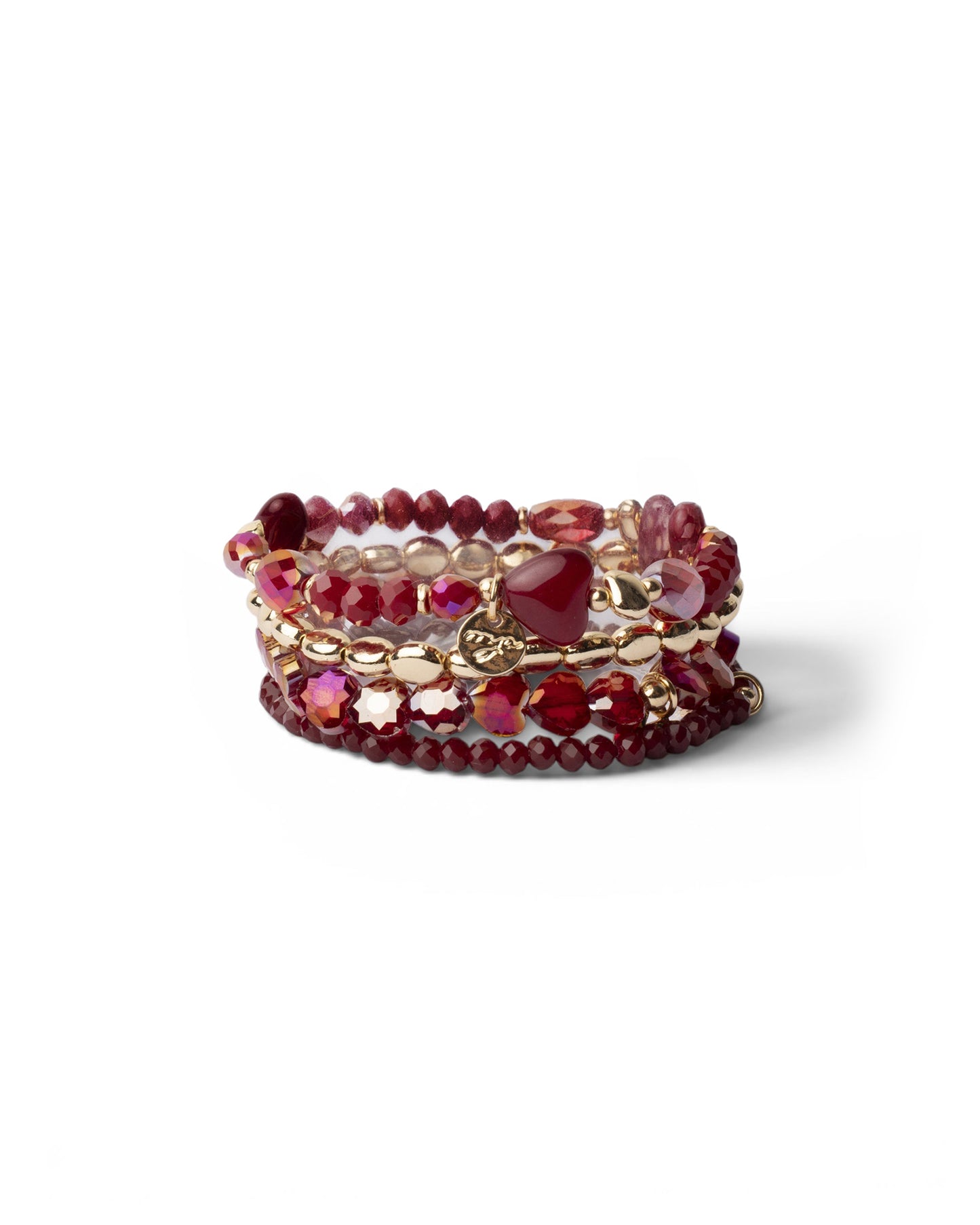 Bracciale elastico multi filo con pietre in vetro tono rosso
