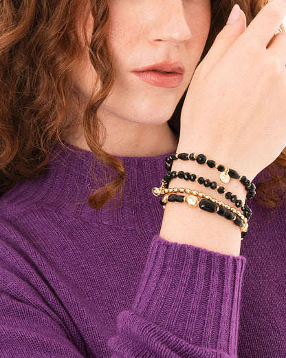 Bracciale elastico multi filo con pietre in vetro nere