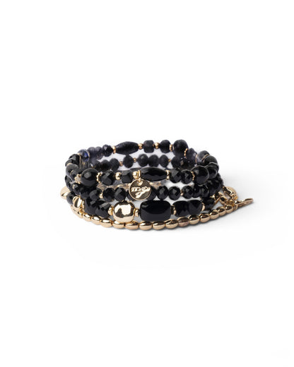 Bracciale elastico multi filo con pietre in vetro nere