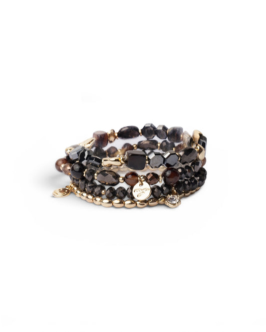 Bracciale elastico multi filo con pietre in vetro tono marrone scuro