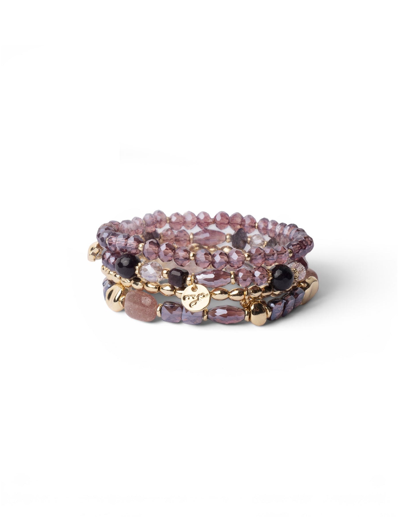 Bracciale elastico multi filo con pietre in vetro tono violaceo