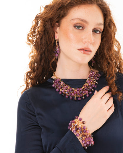 Bracciale a catena con pietre in vetro ed acrilico tono viola