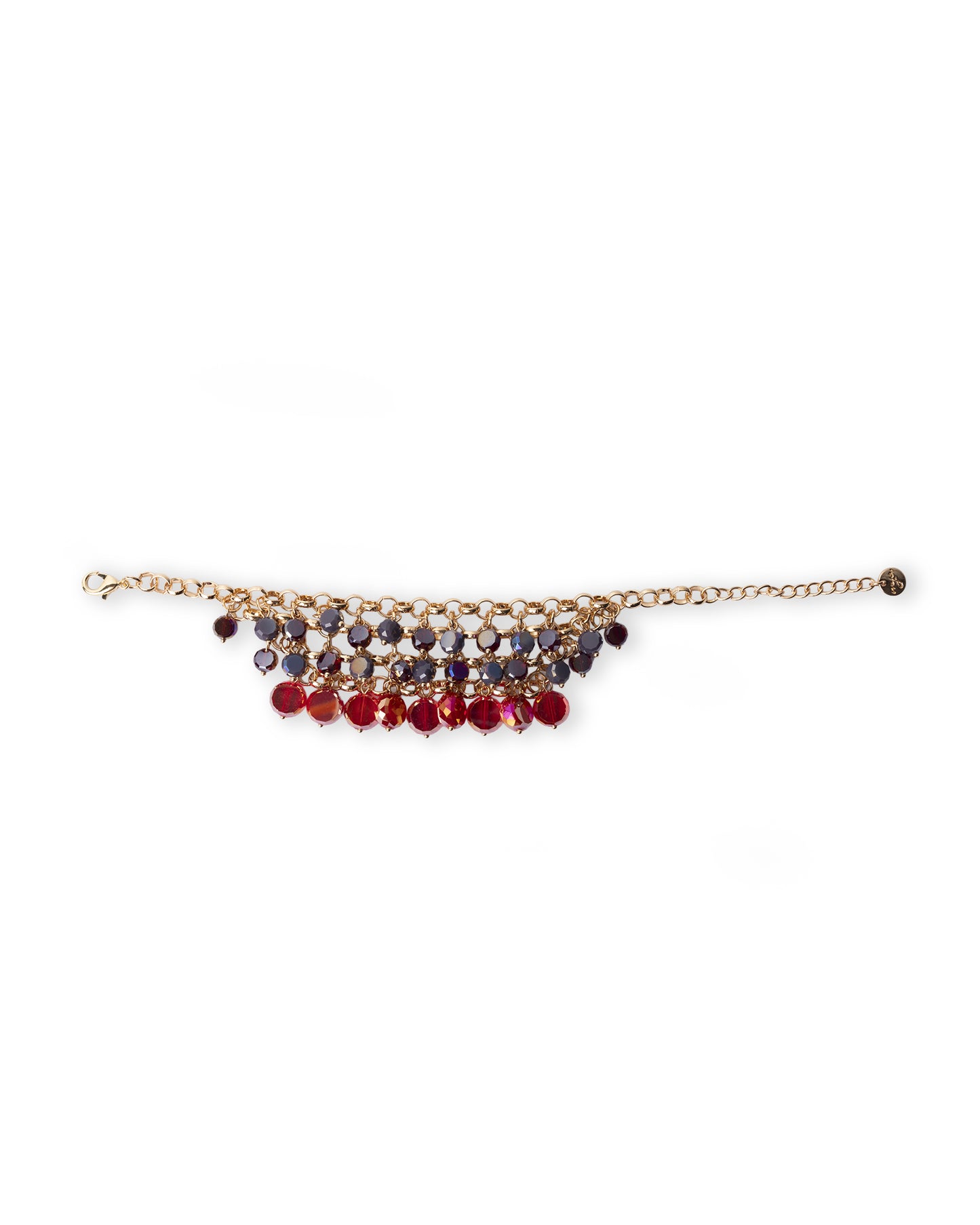 Bracciale a catena con pietre pendenti in vetro tono viola e rosso