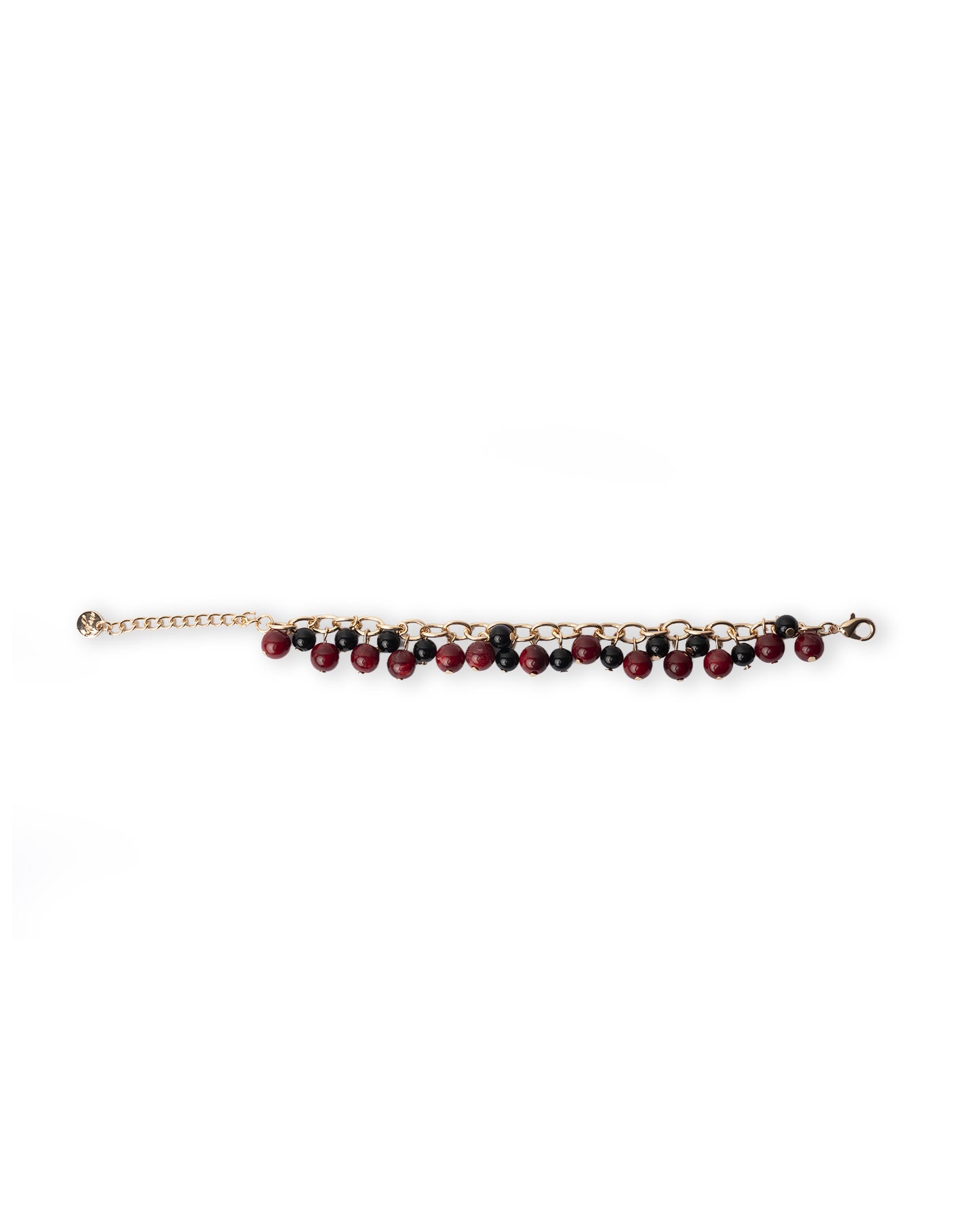 Bracciale a filo di catena con pietre pendenti in acrilico tono rosso e nero