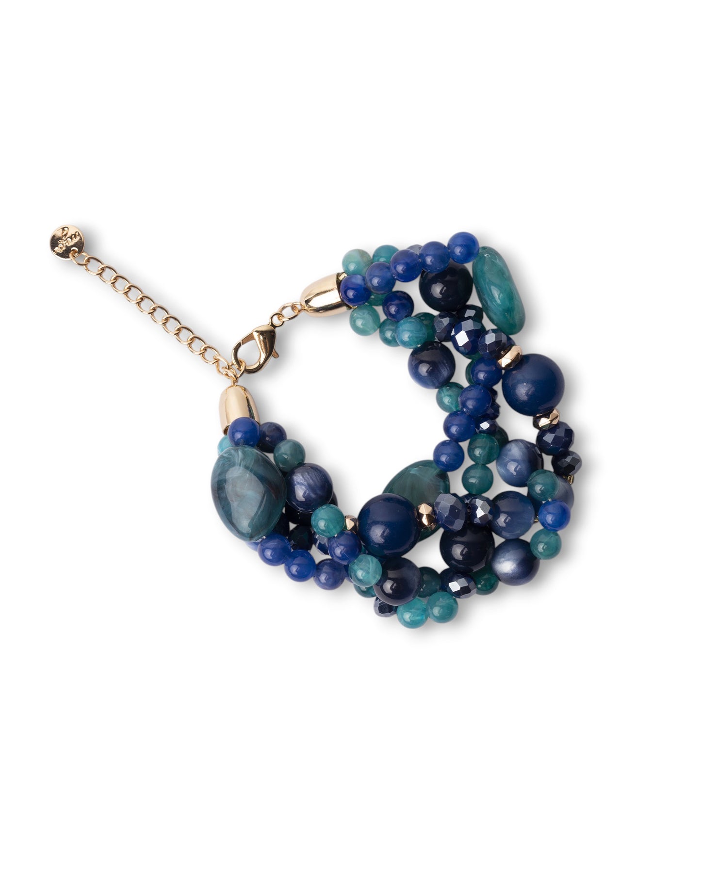 Bracciale con pietre intrecciate in acrilico e vetro tono blu