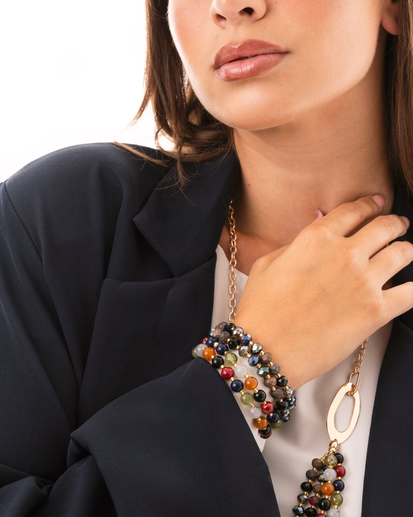 Bracciale elastico a quattro fili con pietre in acrilico multicolore