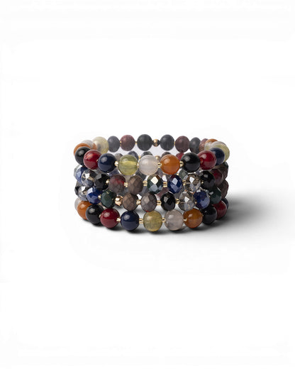 Bracciale elastico a quattro fili con pietre in acrilico multicolore