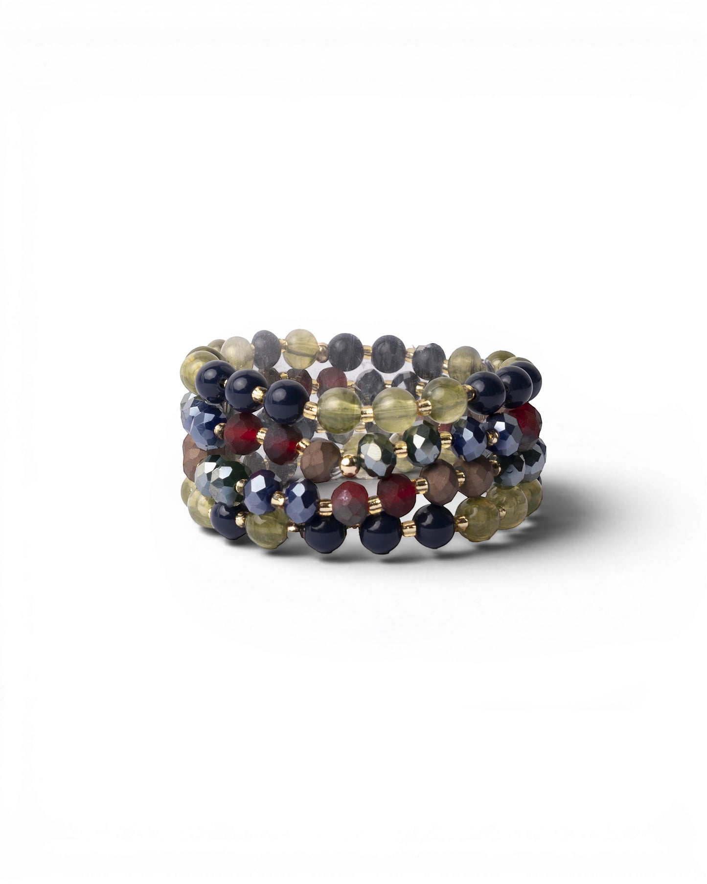 Bracciale elastico a quattro fili con pietre in acrilico tono verde e blu