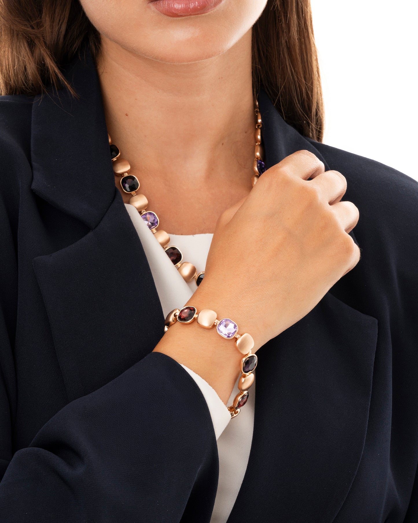 Bracciale in metallo con inserti di pietre in vetro viola