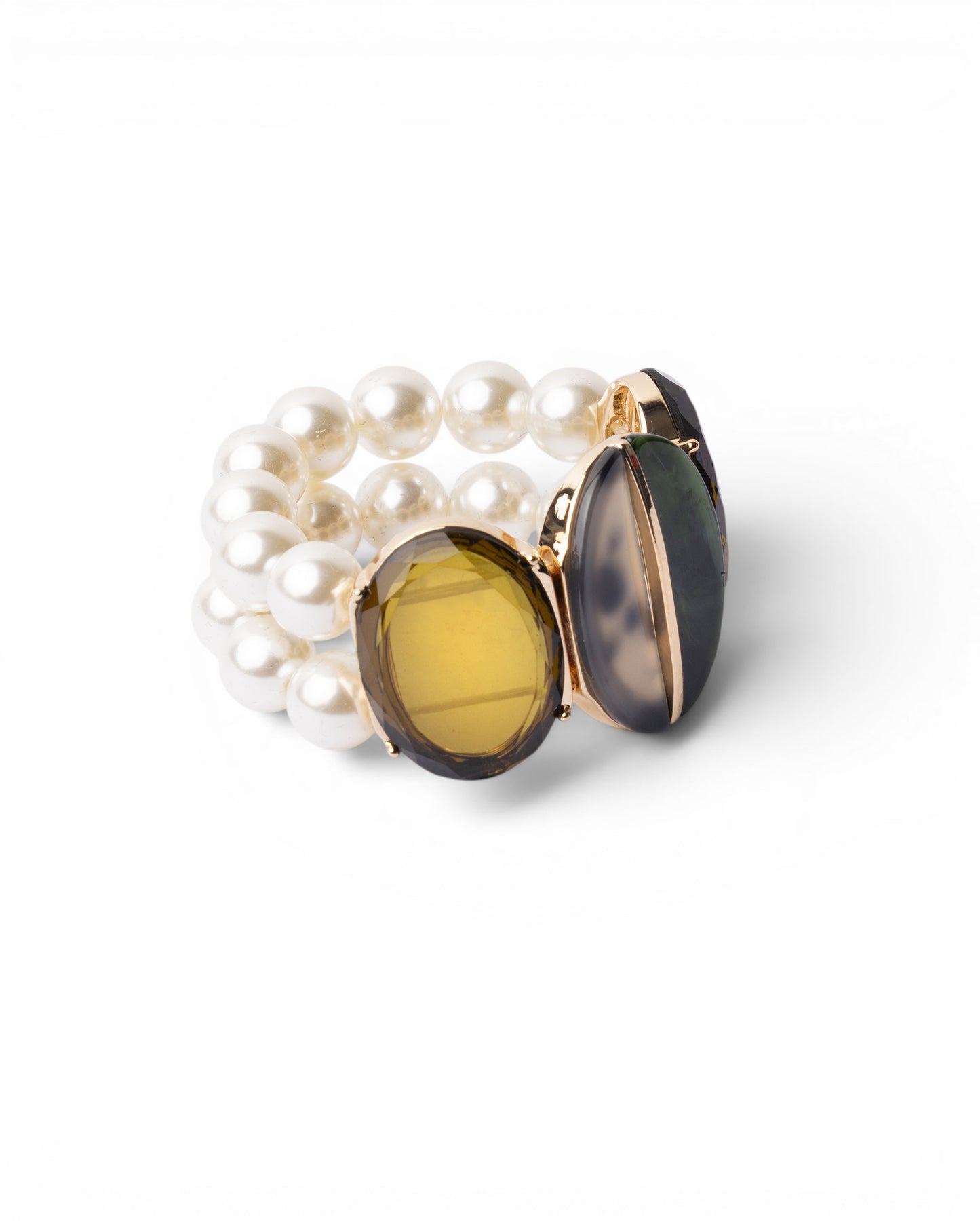 Bracciale doppio filo elastico con perle in vetro e pietre in acrilico tono verde