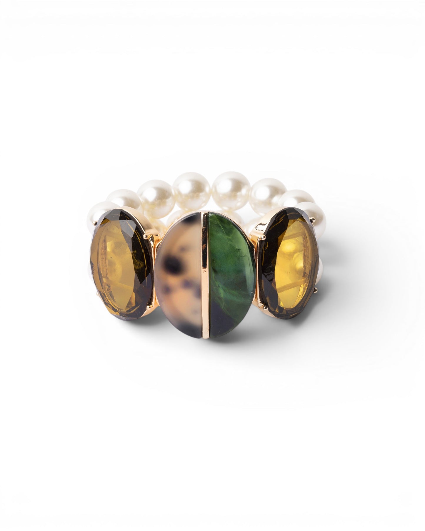Bracciale doppio filo elastico con perle in vetro e pietre in acrilico tono verde