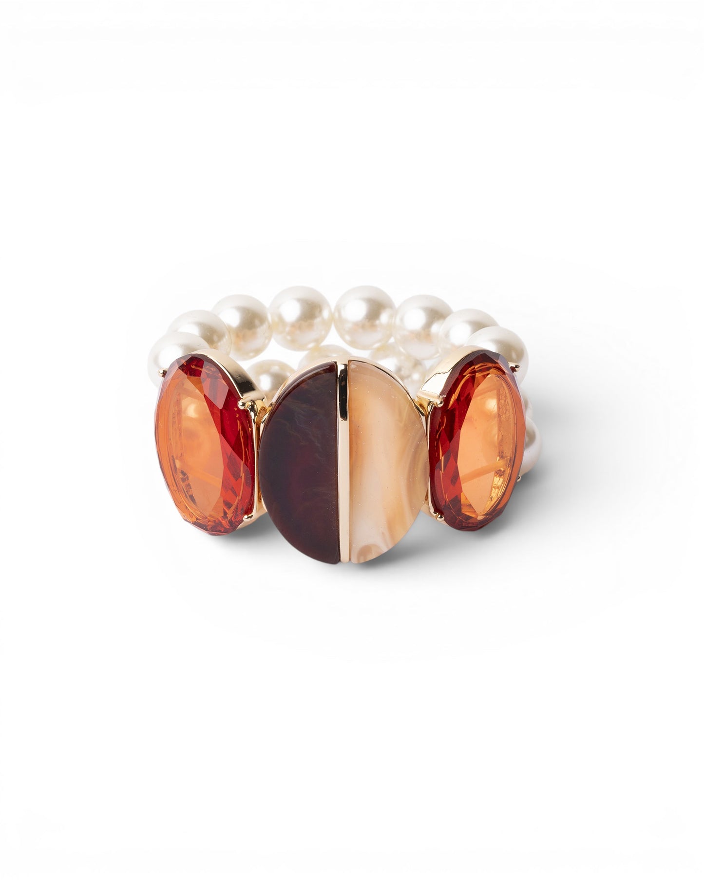 Bracciale doppio filo elastico con perle in vetro e pietre in acrilico ambra e marrone