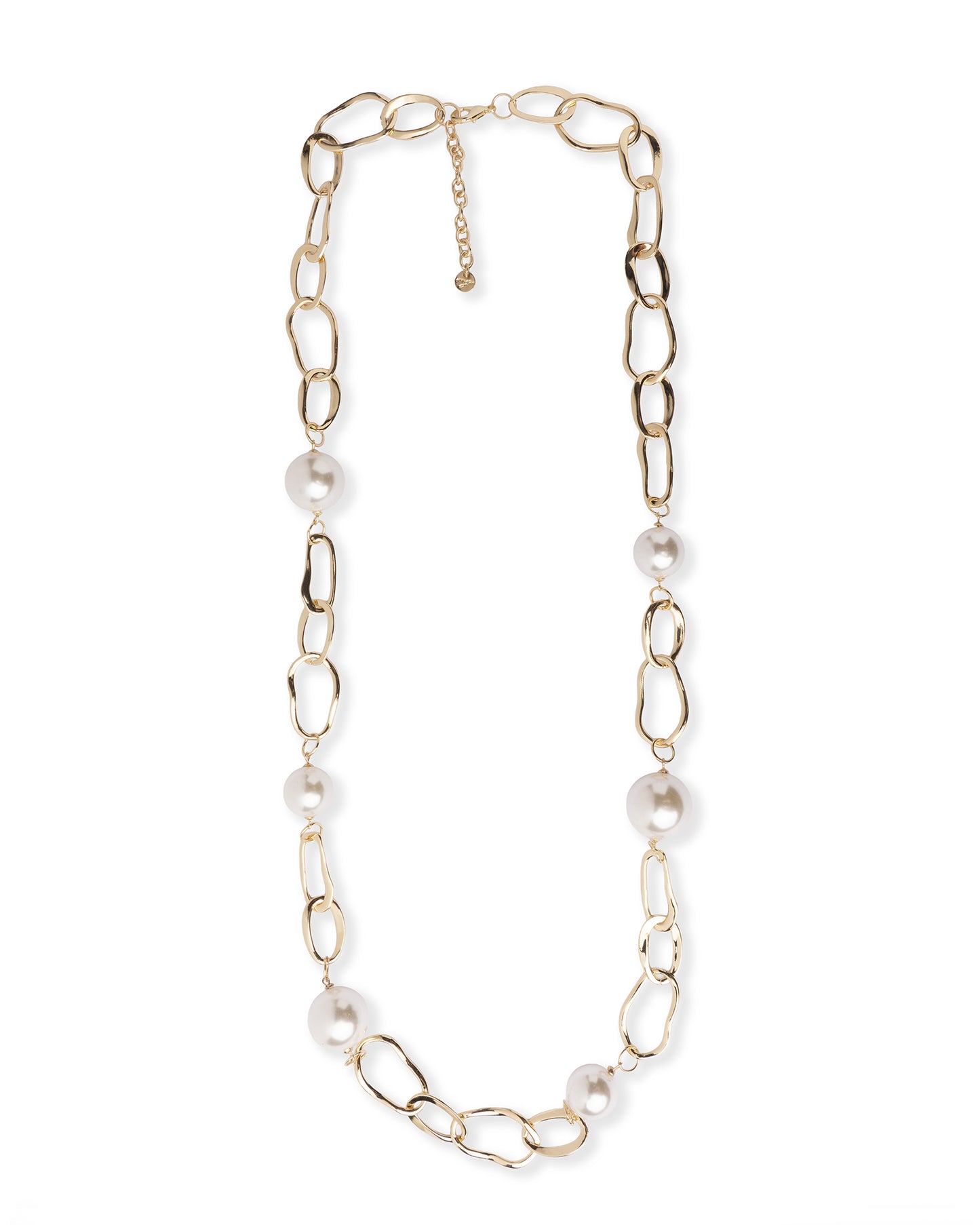 Collana lunga a catena lucida con inserti perle in vetro