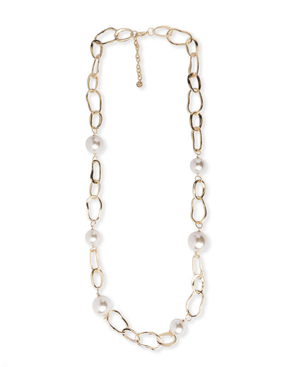 Collana lunga a catena lucida con inserti perle in vetro
