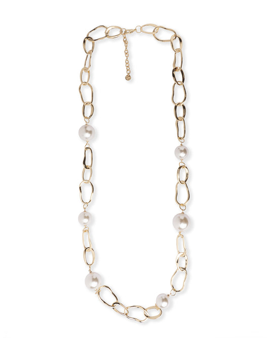 Collana lunga a catena lucida con inserti perle in vetro