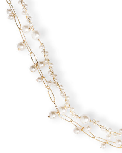 Collana lunga con doppio filo di catene tempestati di perle in vetro