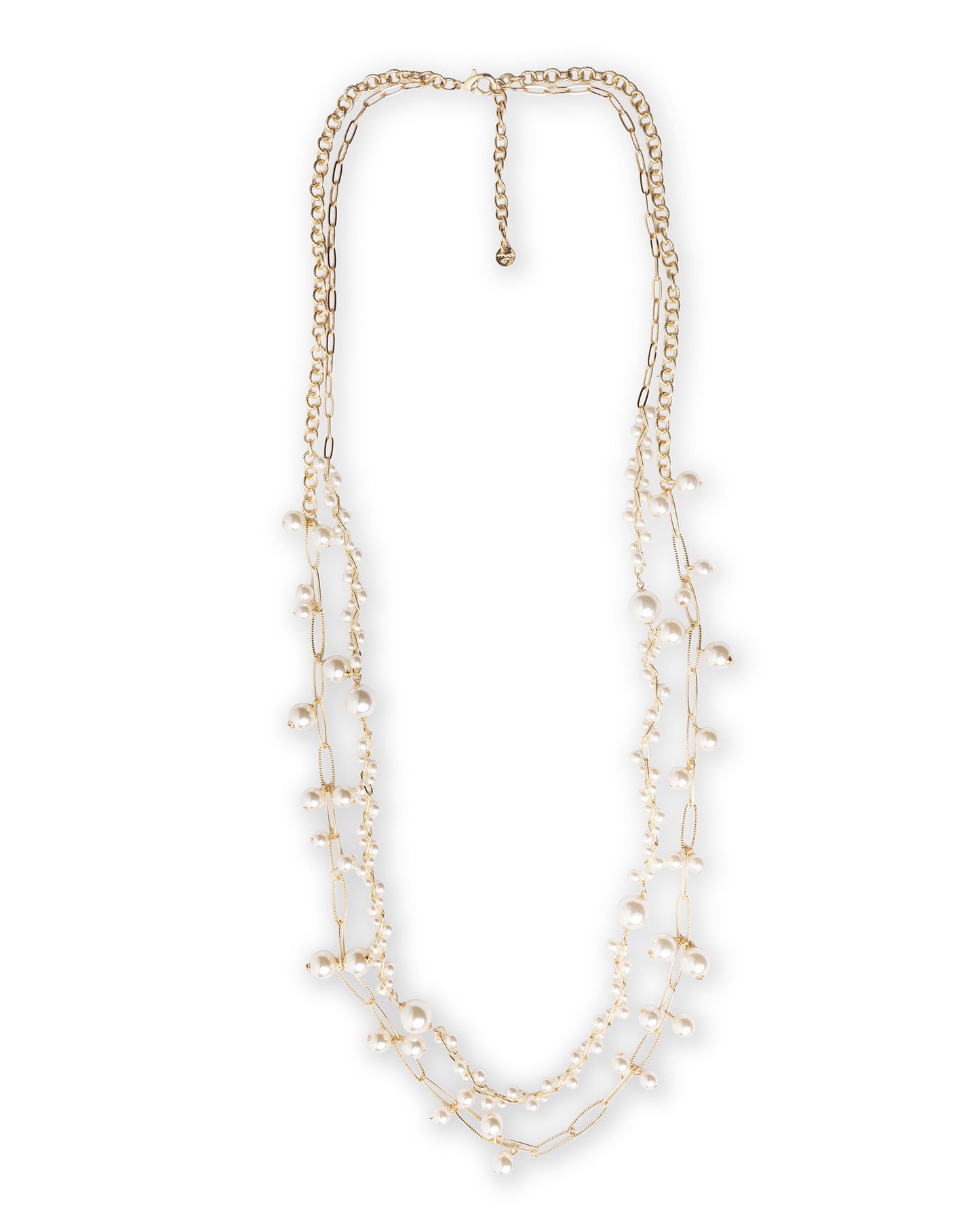 Collana lunga con doppio filo di catene tempestati di perle in vetro