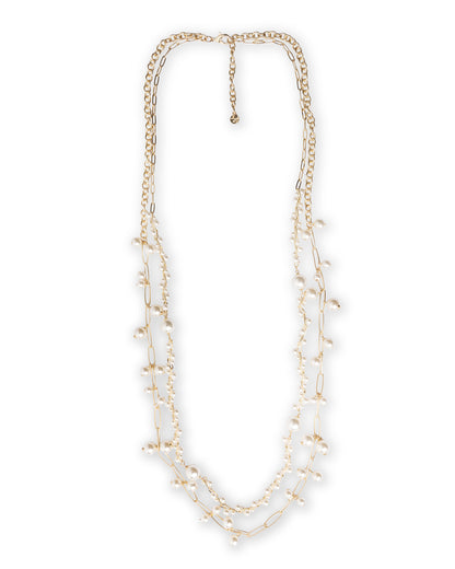 Collana lunga con doppio filo di catene tempestati di perle in vetro