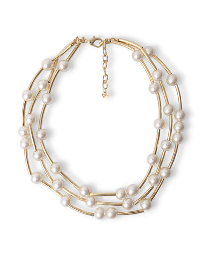 Collana a tre fili in metallo con inserti perle in vetro