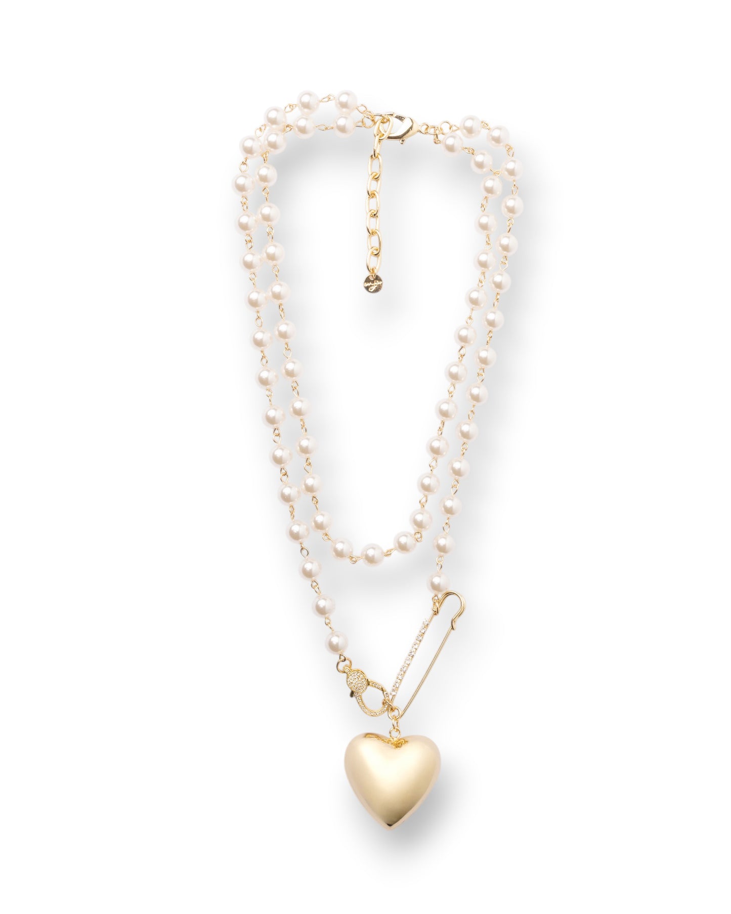 Collana doppio filo di perle in vetro con pendente in metallo a cuore