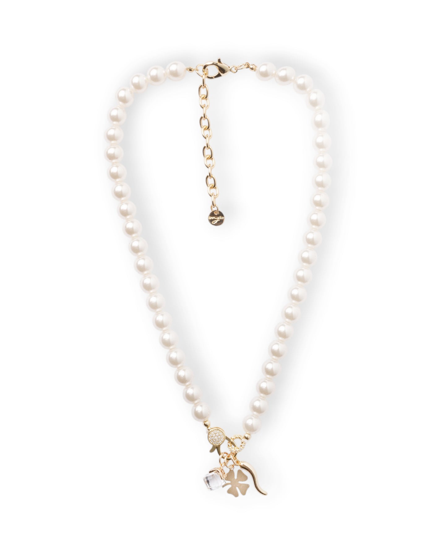 Collana girocollo con pietre in vetro e charms pendenti in metallo
