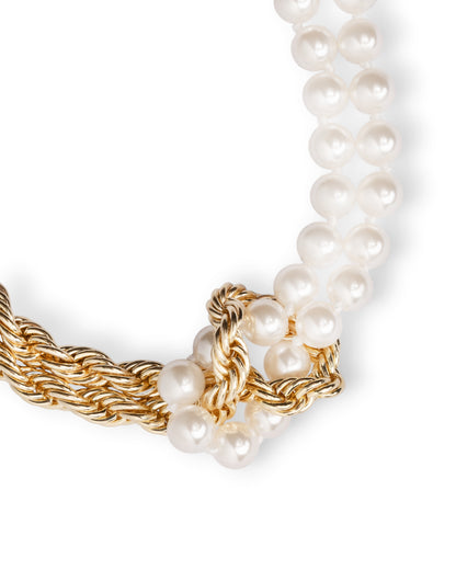 Collana nodo girocollo con filo di perle in vetro e catena in metallo