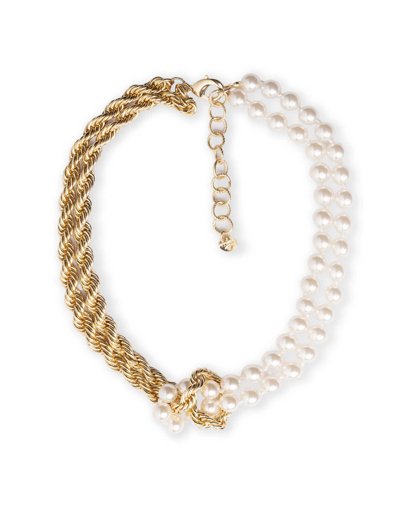 Collana nodo girocollo con filo di perle in vetro e catena in metallo