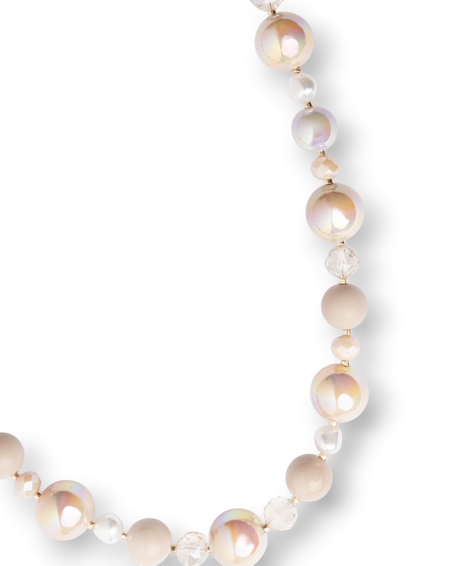 Collana lunga con sfere in vetro ed acrilico tono beige