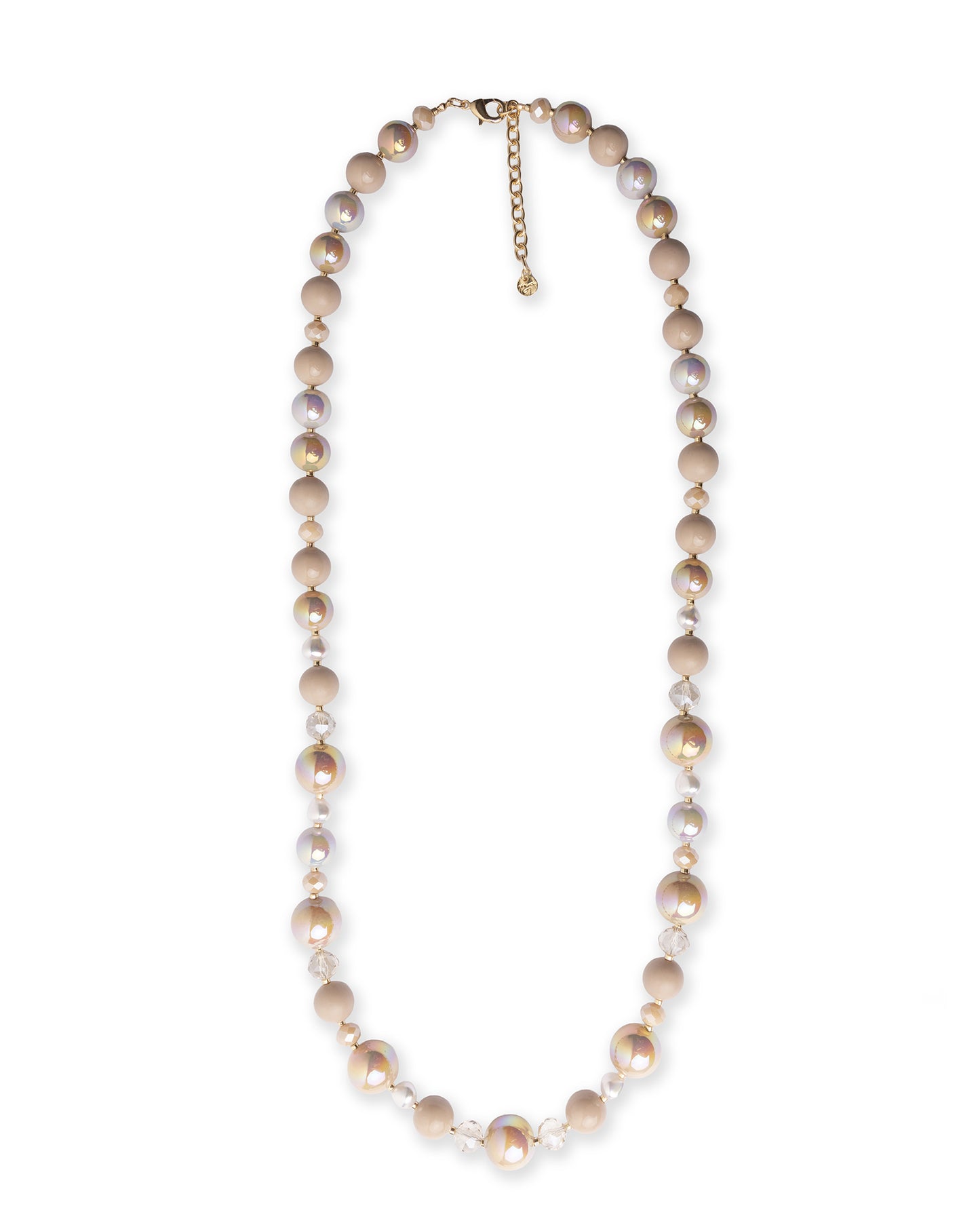 Collana lunga con sfere in vetro ed acrilico tono beige