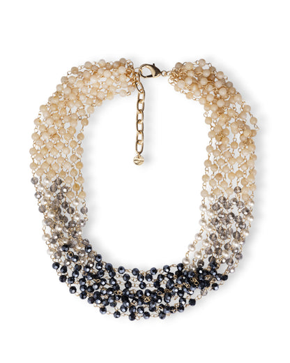 Collana girocollo multi filo con pietre in vetro ed acrilico tono grigio e giallo