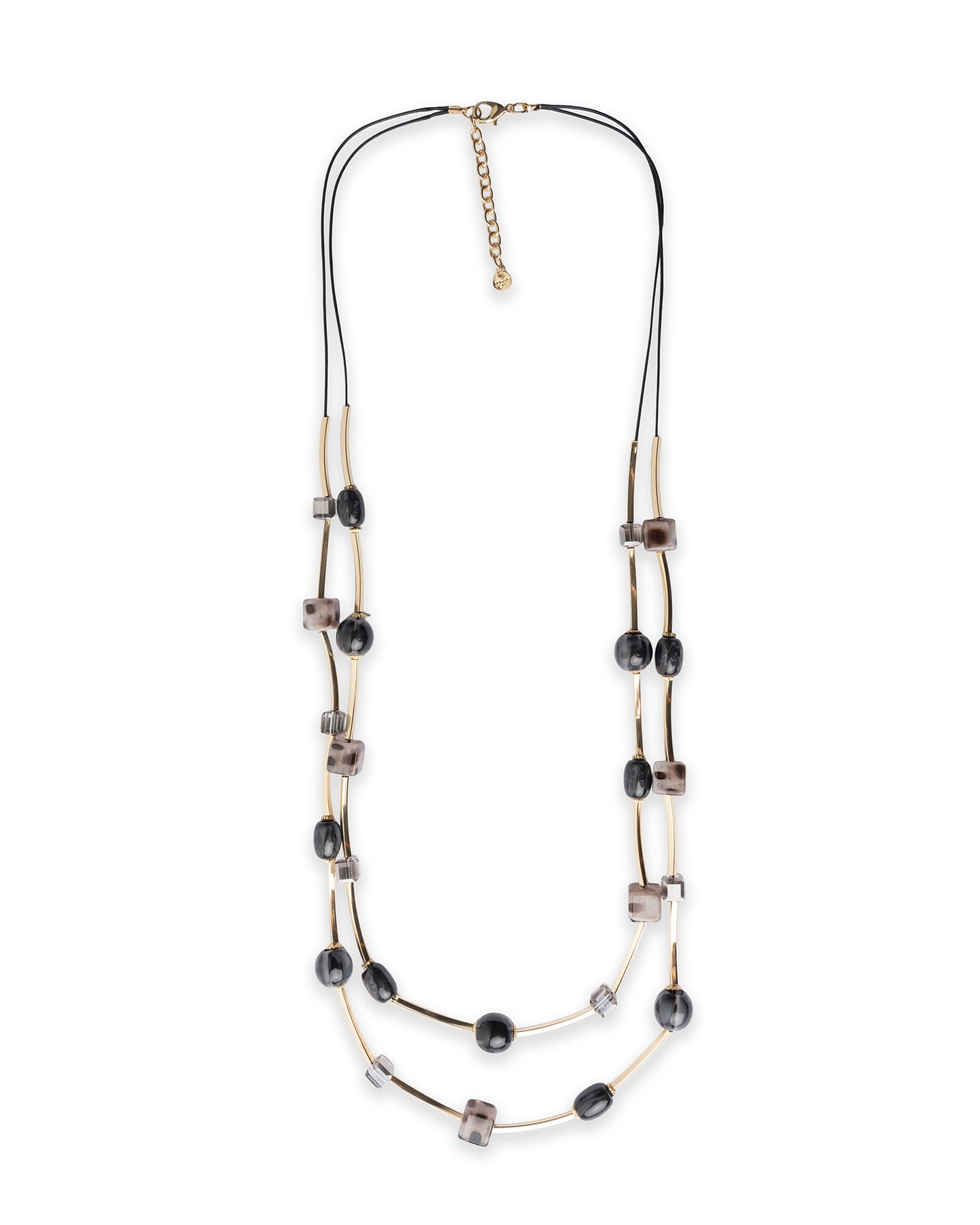 Collana lunga a due fili in corda con pietre in resina tono grigio
