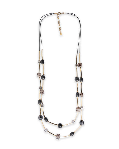 Collana lunga a due fili in corda con pietre in resina tono grigio