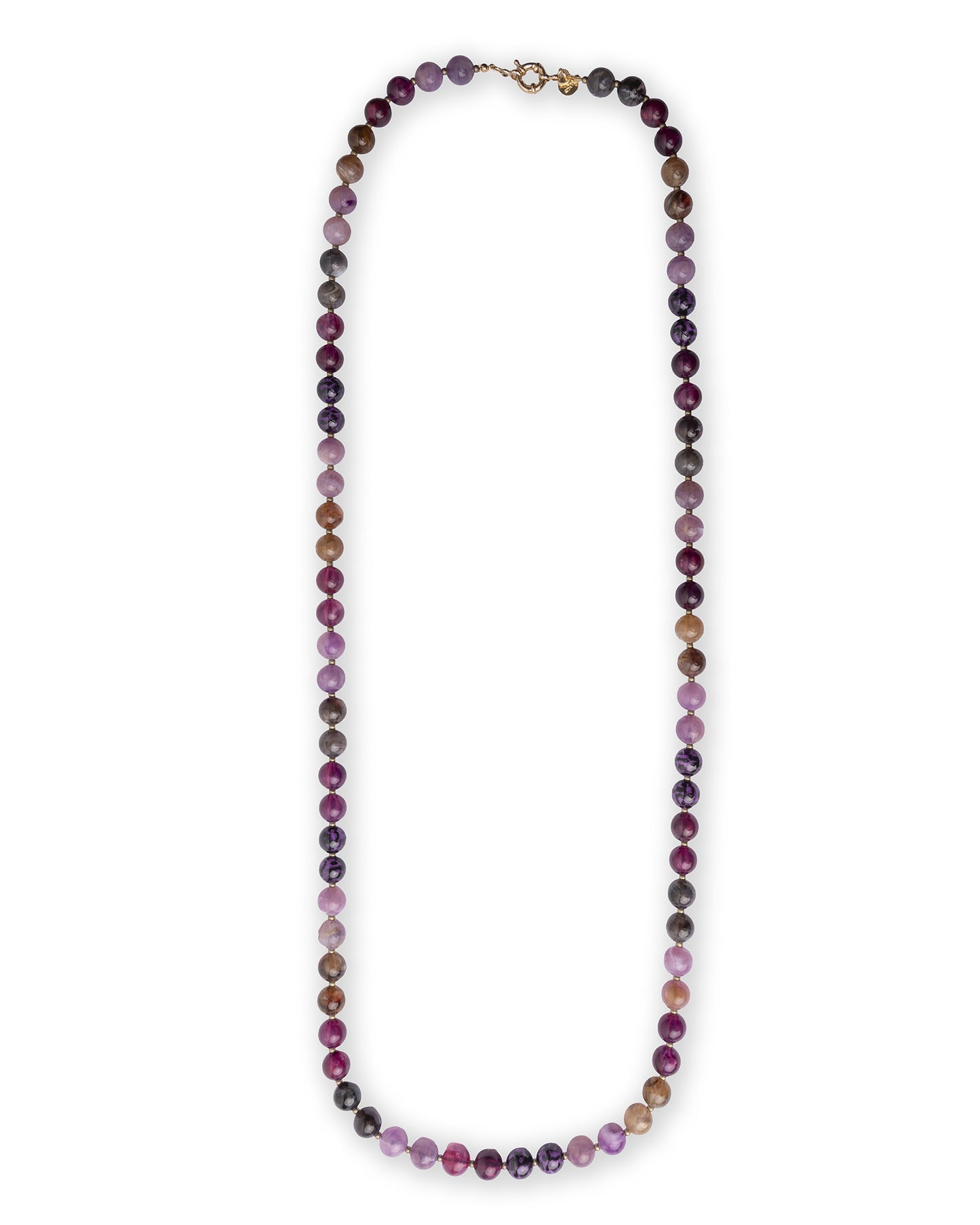 Collana lunga con sfere in acrilico e resina animalier tono viola