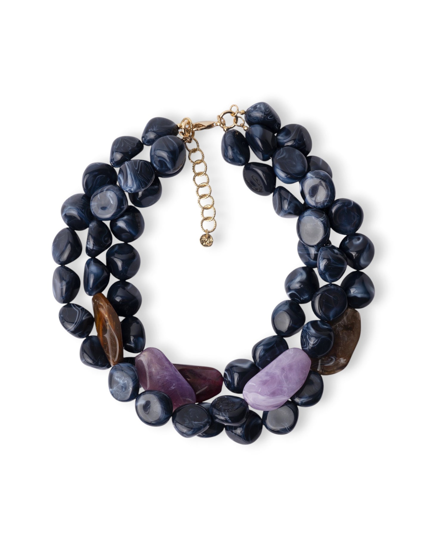 Collana girocollo a tre fili con pietre grandi in acrilico tono blu