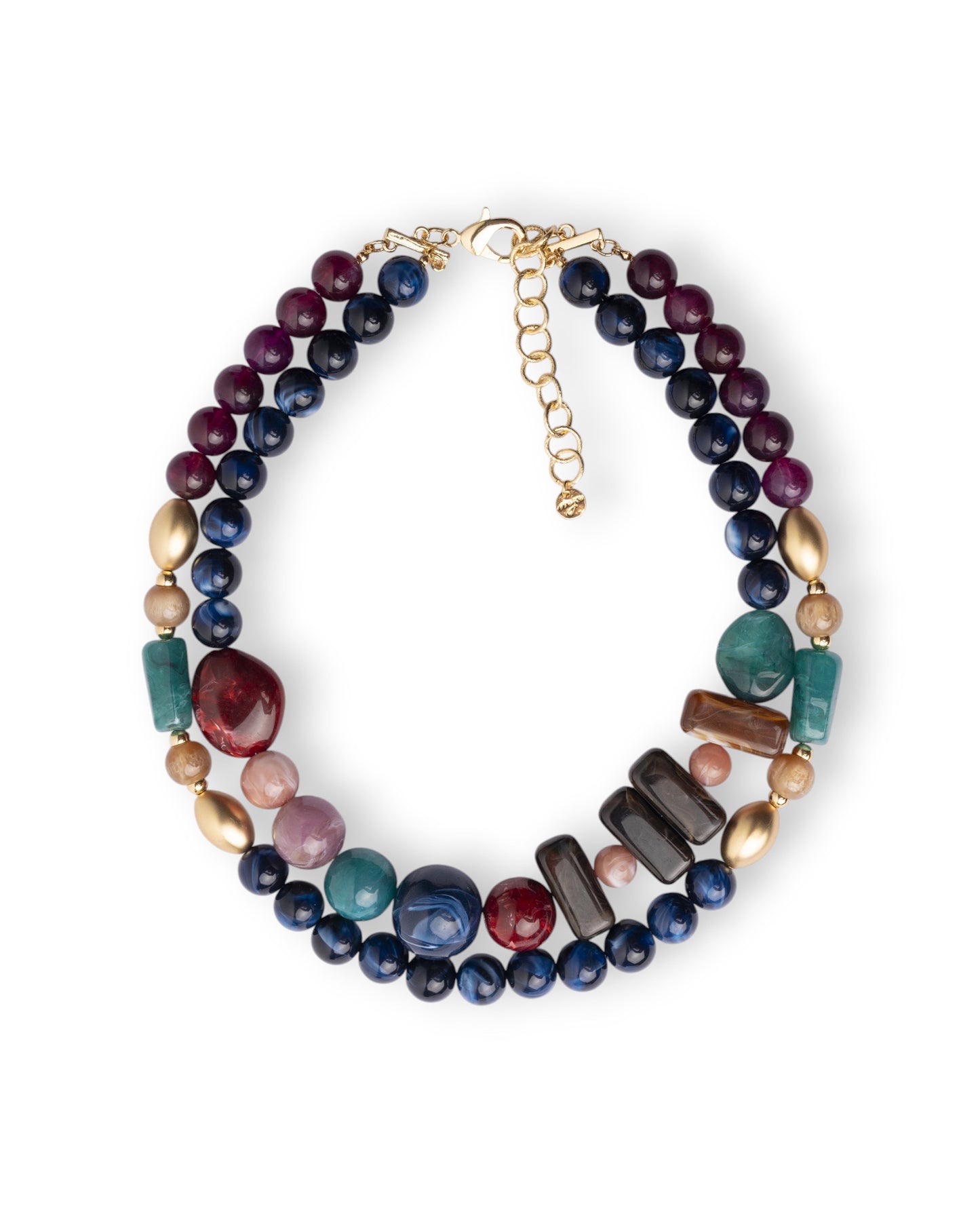 Collana a due fili con pietre in acrilico blu  e viola