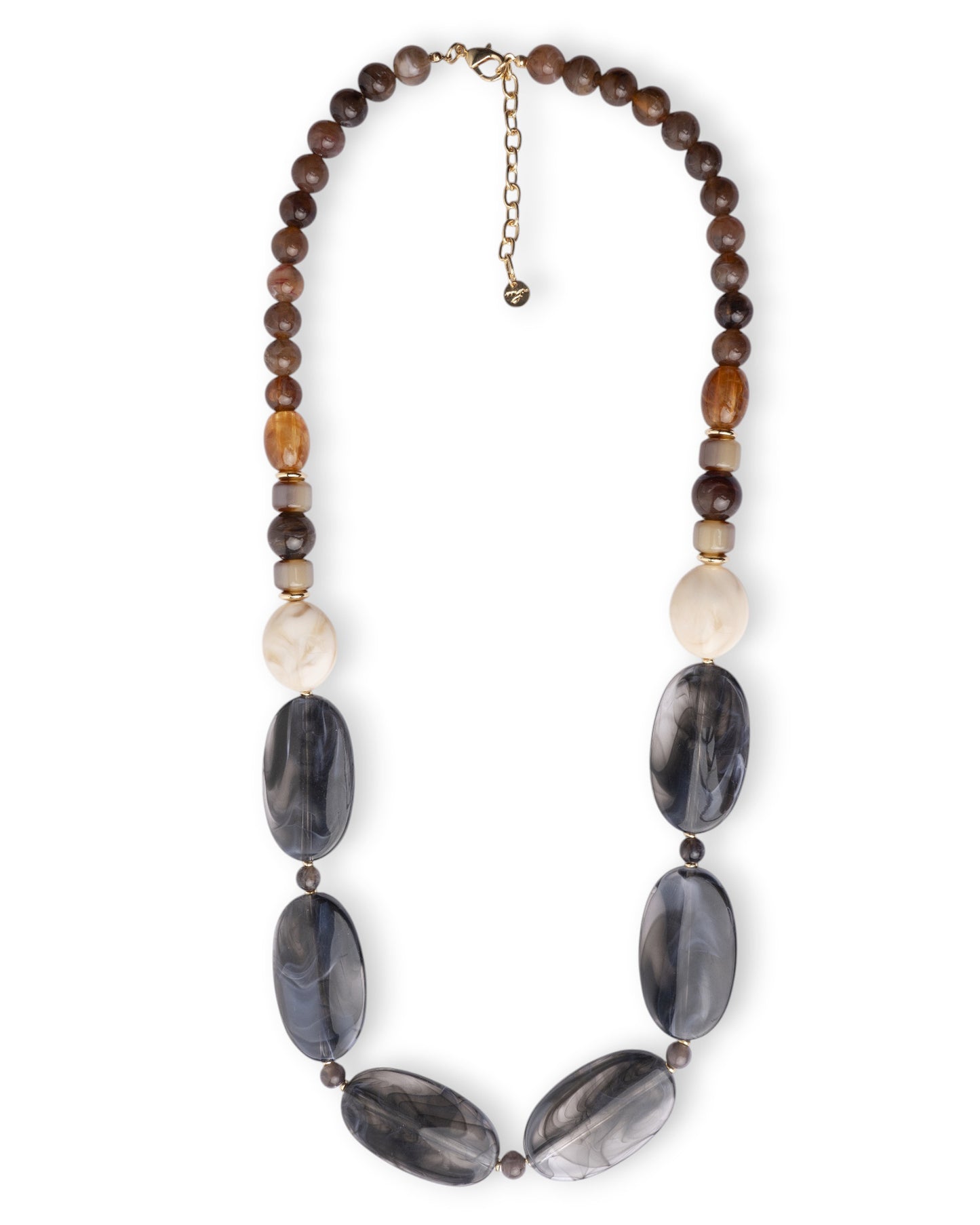 Collana lunga con pietre in acrilico e resina marrone e grigio