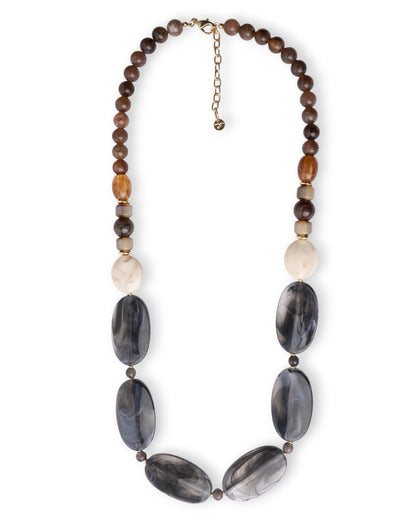 Collana lunga con pietre in acrilico e resina marrone e grigio