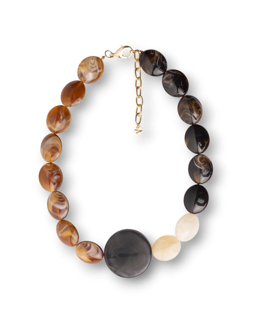 Collana girocollo in acrilico con pietre marrone e topazio