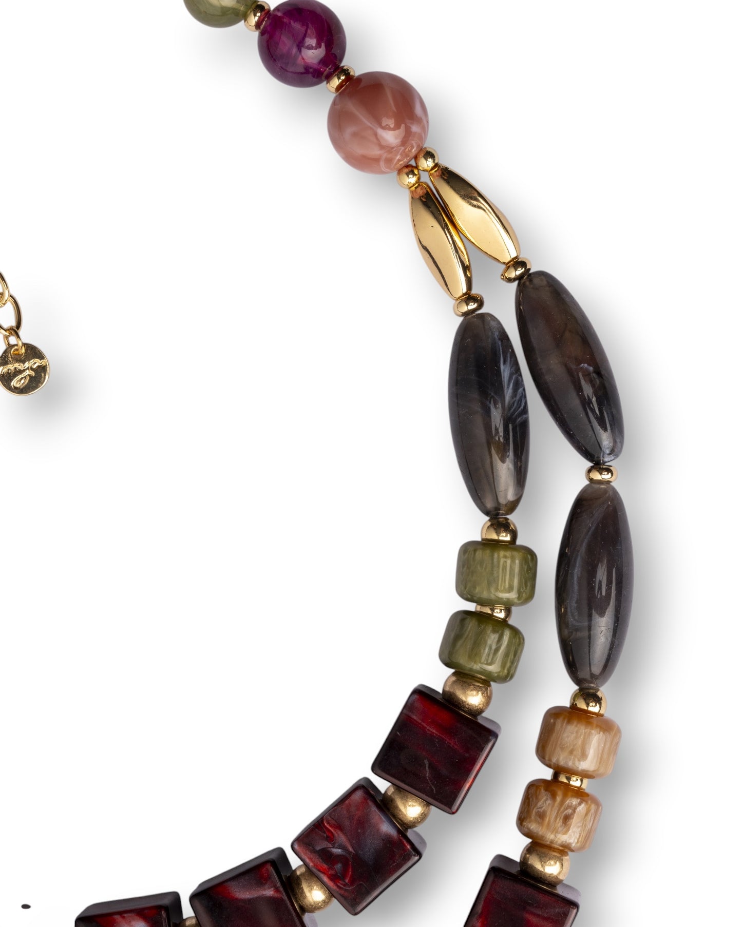 Collana due fili con pietre in acrilico e resina tono rosso e verde