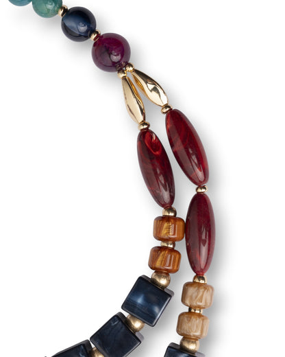 Collana multi fili con pietre in acrilico e resina tono blu