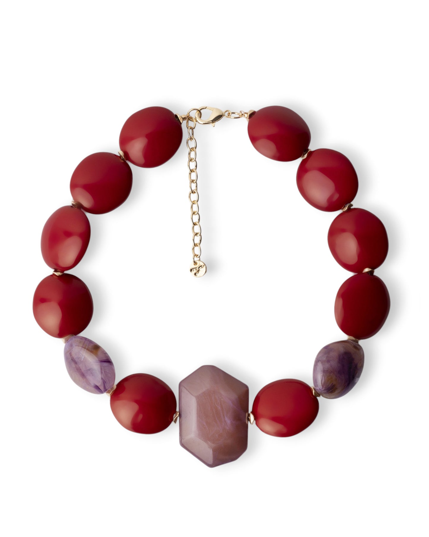 Collana girocollo con pietre grandi in acrilico tono rosso