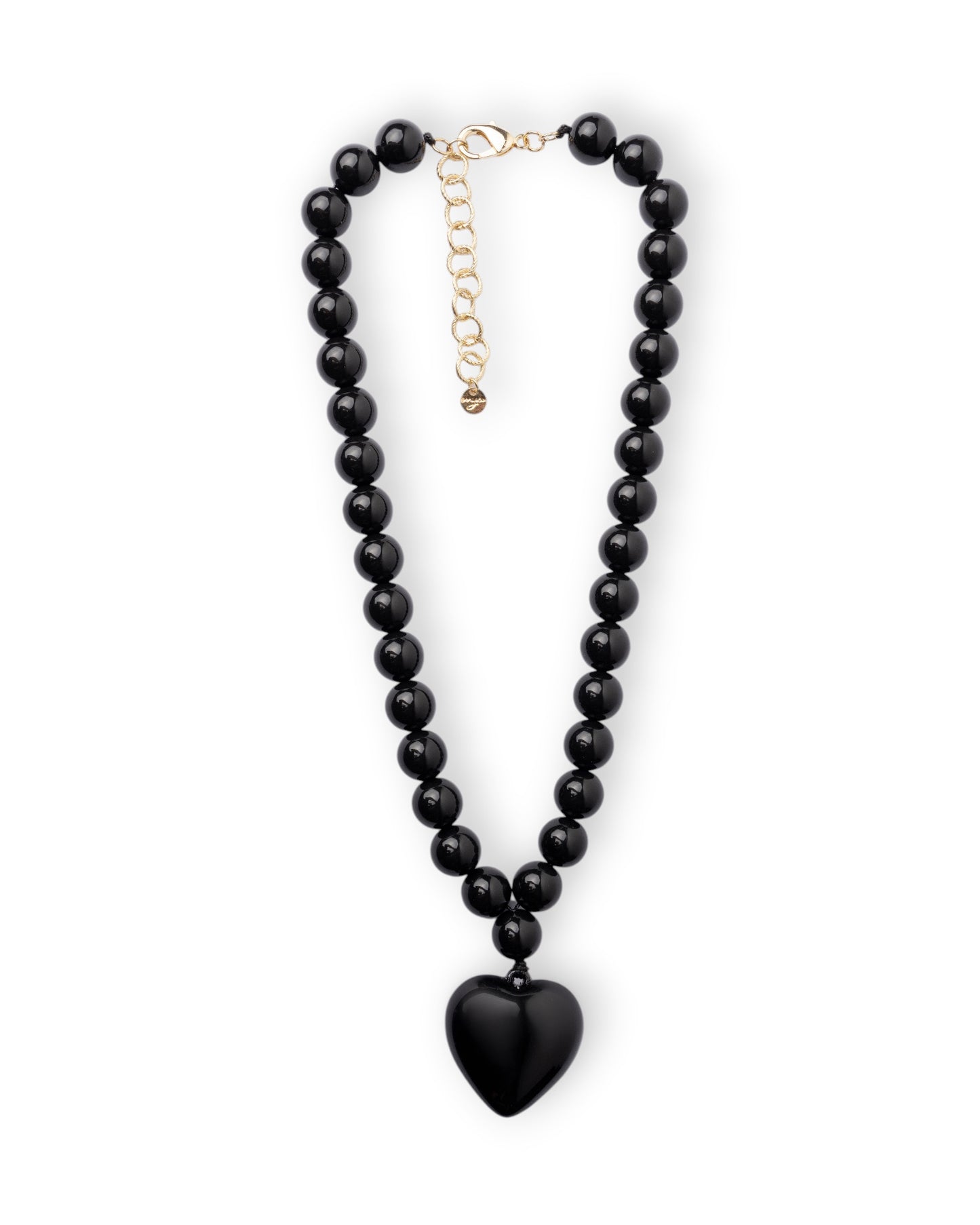 Collana girocollo con sfere in acrilico e pendente a cuore nero