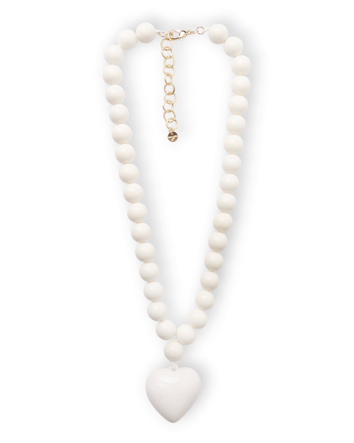 Collana girocollo con sfere in acrilico e pendente a cuore bianco
