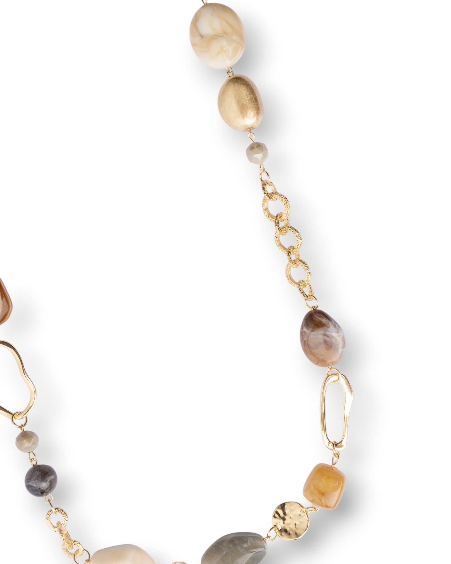 Collana lunga in metallo con pietre in acrilico tono beige
