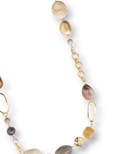 Collana lunga in metallo con pietre in acrilico tono beige