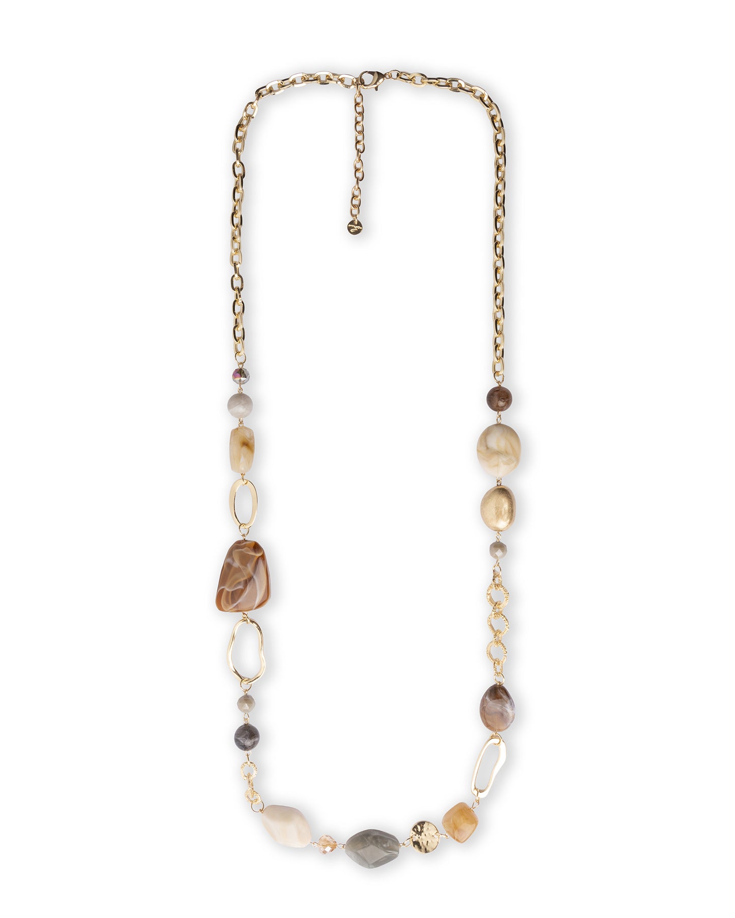 Collana lunga in metallo con pietre in acrilico tono beige