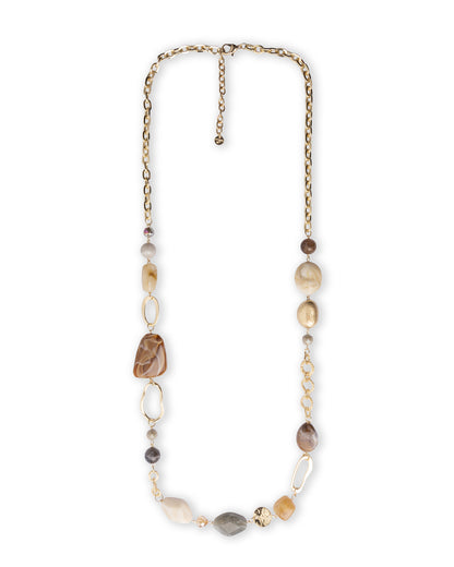 Collana lunga in metallo con pietre in acrilico tono beige
