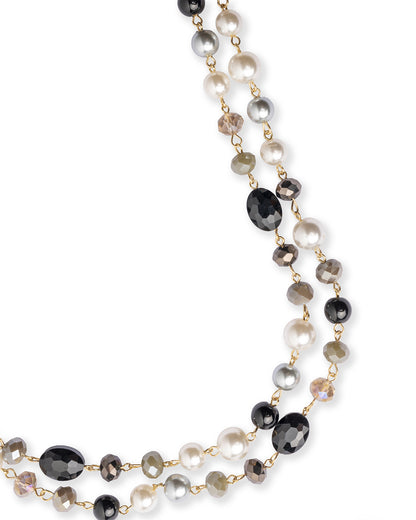 Collana lunga a due fili con pietre in vetro tono grigio