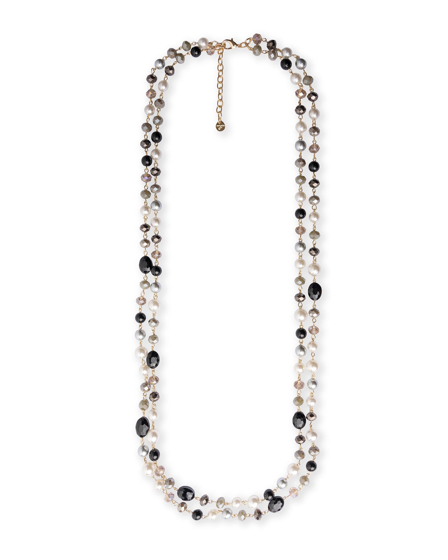 Collana lunga a due fili con pietre in vetro tono grigio